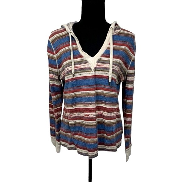 Ralph Lauren Womens LG Boho Hoodie Multicolor Pockets Long Sleeve V-Neck Tribal - Picture 2 of 12
